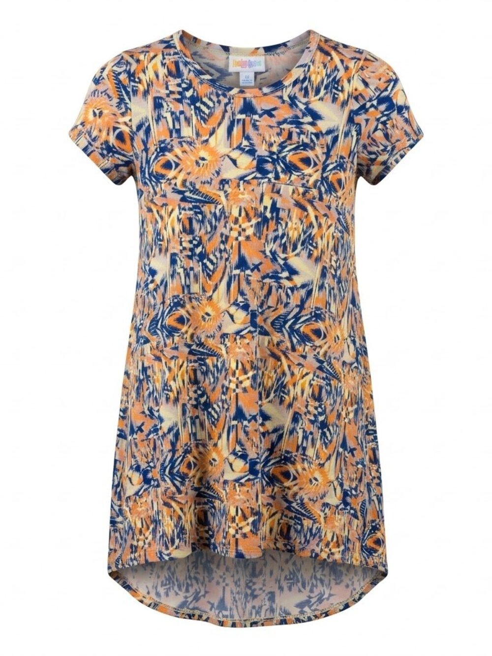 LuLaRoe Girls Scarlett Dress Size 12 High Low Geometric Ikat Swing Short Sleeve